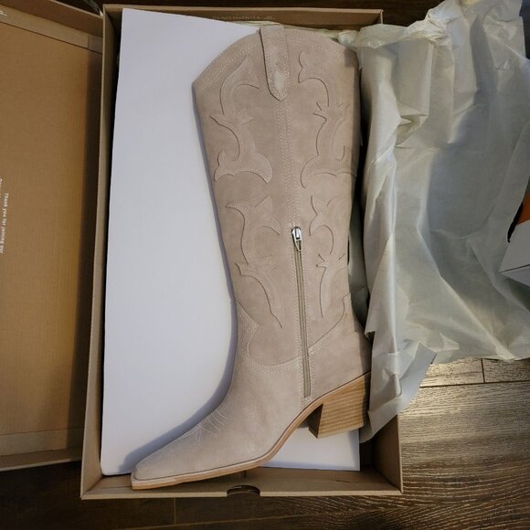 NEW Dolce Vita Samare Western Boots Womens 12 Taupe Suede Cowgirl Retail $260 - Picture 3 of 6